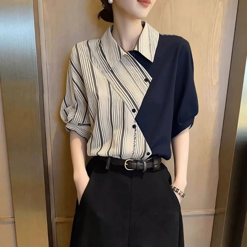 Vintage Collectible Buttons - Vintage Women's Blouses Patchwork Korean-style Shirts