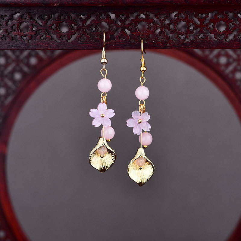 Vintage Jewelry Collection - Pink Natural Jade Flower Earrings Vintage