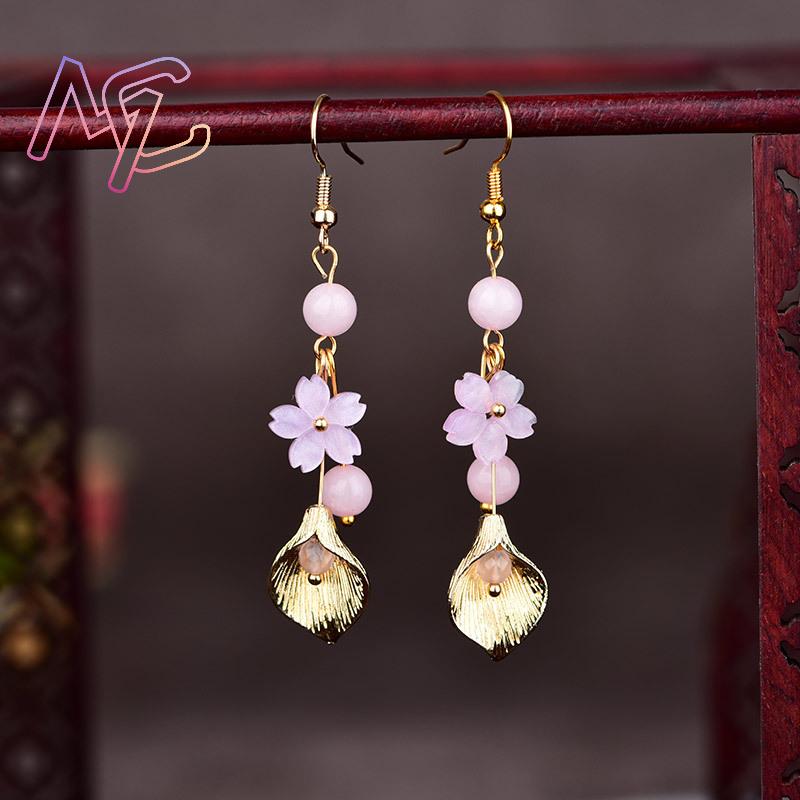 Pink Natural Jade Flower Earri - Vintage Jewelry Collection 评论和价格