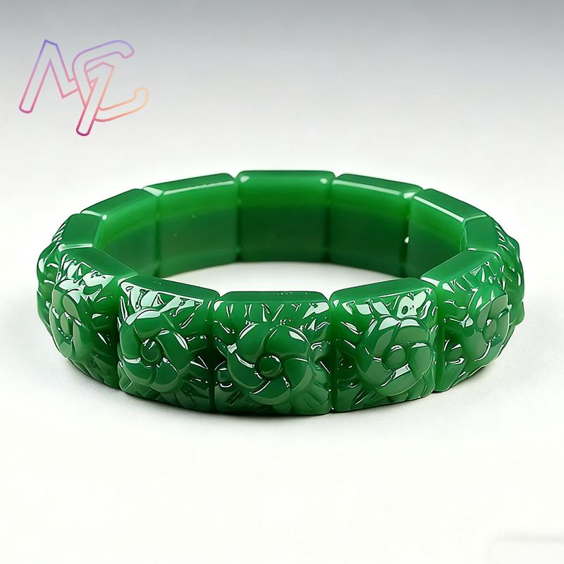 Real Jade Flower Bracelet Bang - Vintage Jewelry Collection 评论和价格